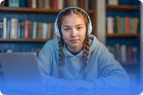 Student with headset